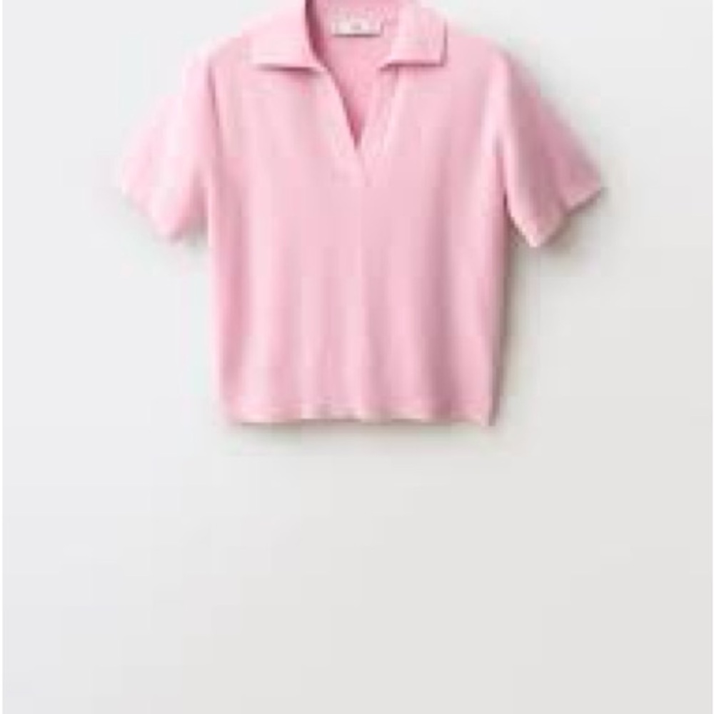 Light Pink Wool/Cotton Short Sleeve Polo Top - Picture 4 of 5